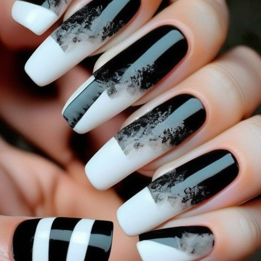 Black and white Acrylic nails gel nails Posh and cute